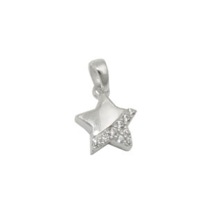 Anhänger, Stern – Silber, Glänzend, Zirkonia – 9mm