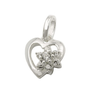 Anhänger, Herz – Silber, Zirkonia, Blume – 9x9mm