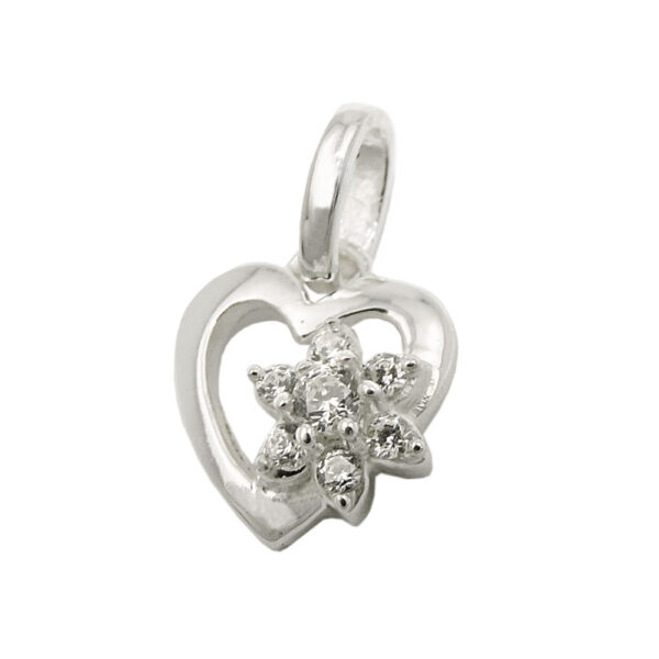 Anhänger, Herz – Silber, Zirkonia, Blume – 9x9mm