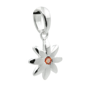 Anhänger, Blume – Silber, Zirkonia rot-orange – 8mm