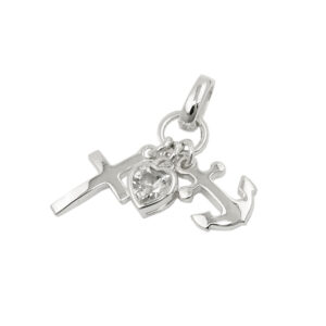 Anhänger, Glaube Liebe Hoffnung – Silber, Zirkonia – 23mm