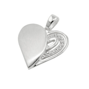 Anhänger, Herz – Silber, Matt-Glänzend, Zirkonia – 16x16mm