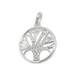 Anhänger, Baum des Lebens – Silber, Zirkonia – 15mm