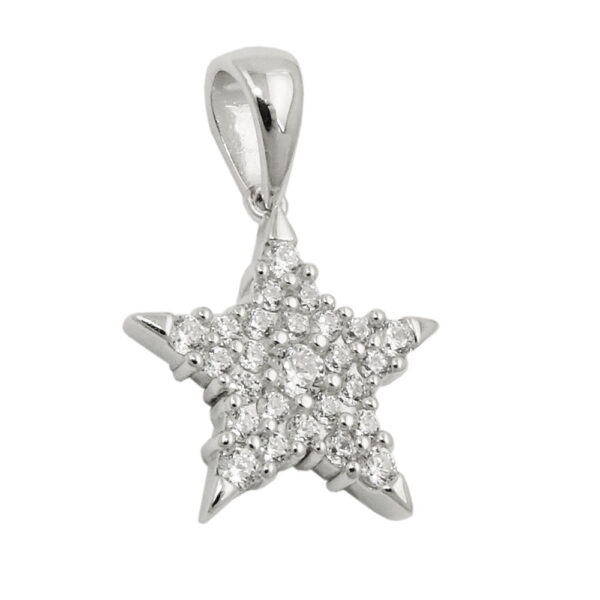 Anhänger, Stern – Silber, rhodiniert, Zirkonia – 17mm