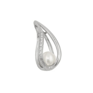 Anhänger, Tropfen – Silber, Zuchtperle, Zirkonia – 27x12mm