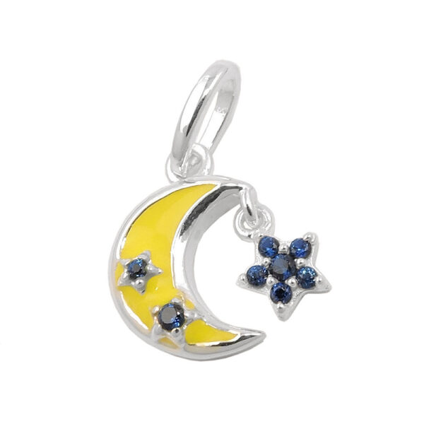 Anhänger, Mond mit Stern – Silber, Gelb, Zirkonia – 11x11mm