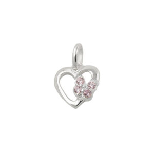 Anhänger, Herz Schmetterling – Silber, Zirkonia pink – 10x9mm