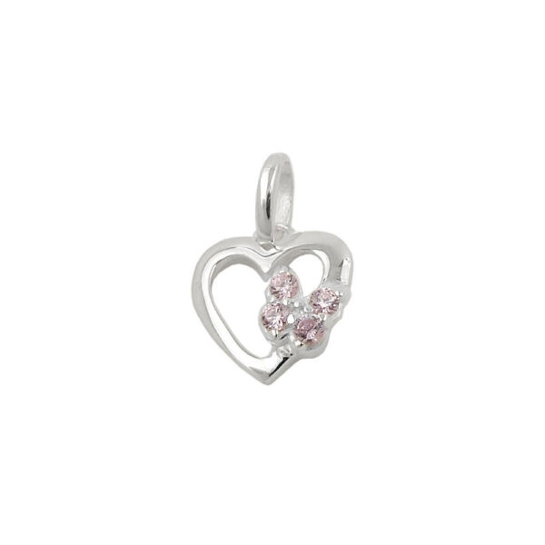Anhänger, Herz Schmetterling – Silber, Zirkonia pink – 10x9mm