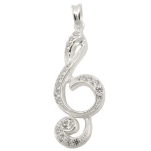 Anhänger, Notenschlüssel – Silber, Zirkonia – 28x11mm