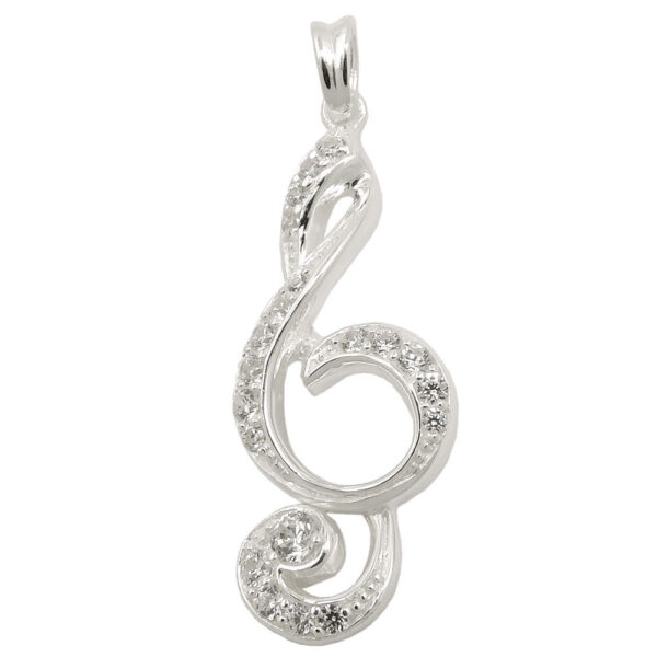 Anhänger, Notenschlüssel – Silber, Zirkonia – 28x11mm