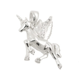 Anhänger, Einhorn – Silber, Zirkonia – 18x15mm