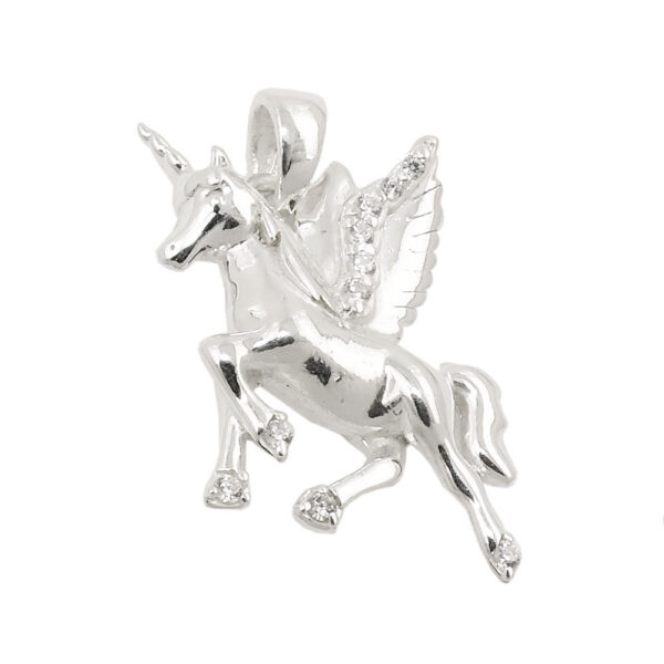 Anhänger, Einhorn – Silber, Zirkonia – 18x15mm