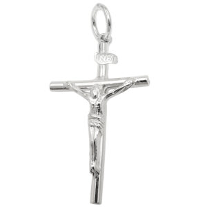 Anhänger, Kreuz mit Jesus – Silber, glänzend – 32x18mm