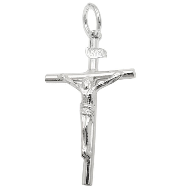 Anhänger, Kreuz mit Jesus – Silber, glänzend – 32x18mm