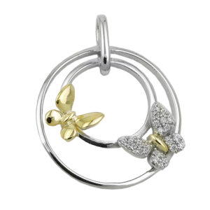 Anhänger, Schmetterling – Silber, Bicolor, Zirkonia – 24mm