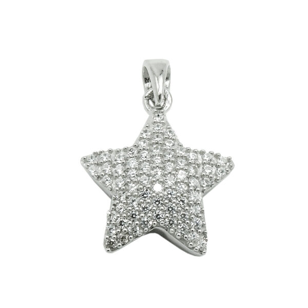 Anhänger, Stern – Silber, rhodiniert, Zirkonia – 13x13mm