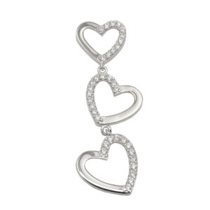 Anhänger, Herzen – Silber, rhodiniert, Zirkonia – 42x13mm