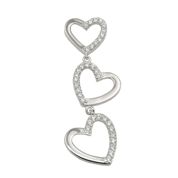 Anhänger, Herzen – Silber, rhodiniert, Zirkonia – 42x13mm