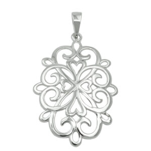 Anhänger, Blume – Silber, rhodiniert, glänzend – 27x19mm