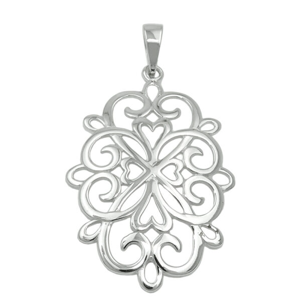 Anhänger, Blume – Silber, rhodiniert, glänzend – 27x19mm