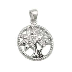 Anhänger, Lebensbaum – Silber, rhodiniert, Zirkonia – 15mm