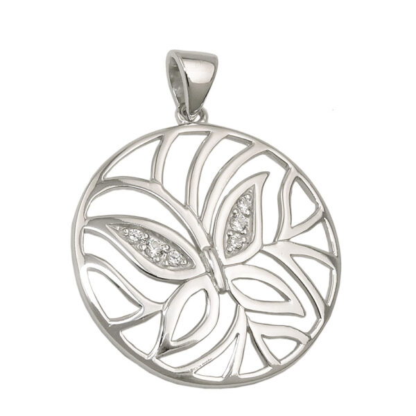 Anhänger, Schmetterling – Silber, Rhodiniert, Zirkonia – 23mm
