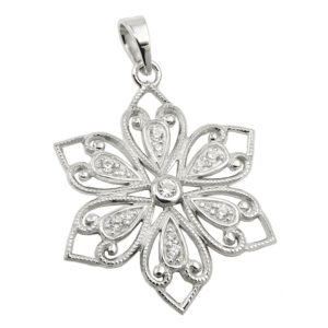 Anhänger, Blume – Silber, rhodiniert, Zirkonia – 24mm