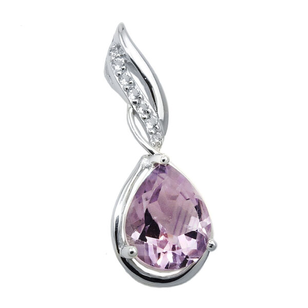 Anhänger, Tropfen – Silber, Amethyst, Zirkonia – 27x10mm