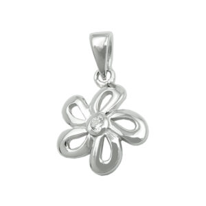 Anhänger, Blume – Silber, rhodiniert, Zirkonia – 10mm