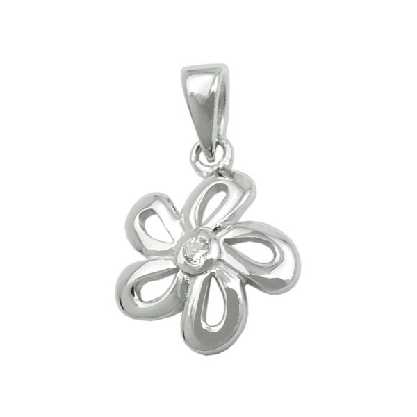 Anhänger, Blume – Silber, rhodiniert, Zirkonia – 10mm