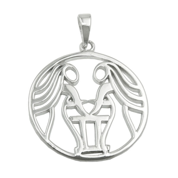 Anhänger, Sternzeichen Zwilling – Silber, rhodiniert – 21mm