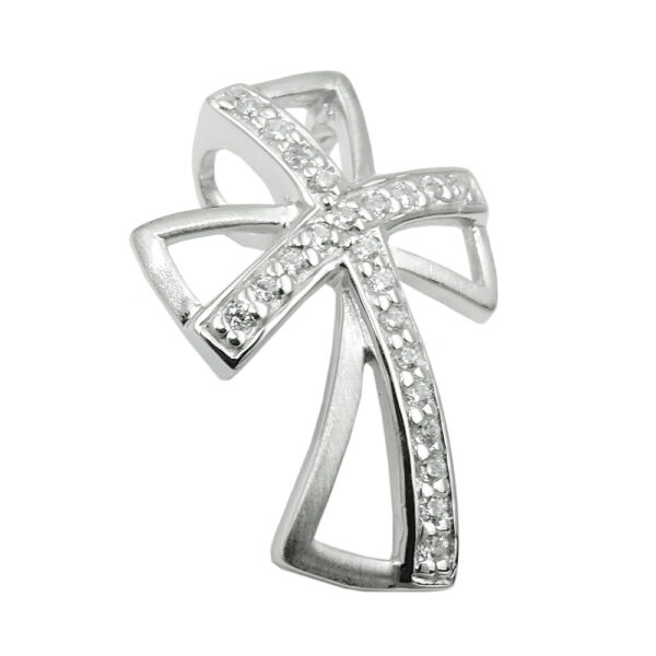 Anhänger, Kreuz – Silber, rhodiniert, Zirkonia – 20x14mm