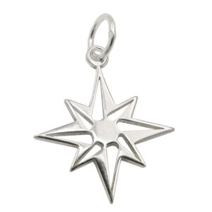 Anhänger, Stern Windrose – Silber, glänzend – 14mm
