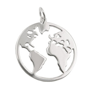 Anhänger, Weltatlas – Silber, glänzend – 20mm