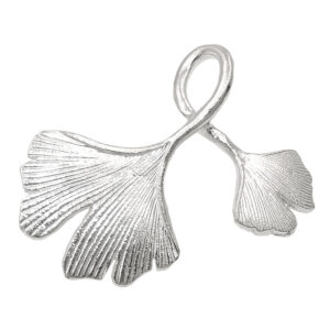 Anhänger, Ginkgo-Blatt – Silber, poliert – 18x27mm