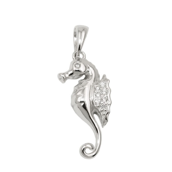Anhänger, Seepferdchen – Silber, Zirkonia, rhodiniert – 22x10mm