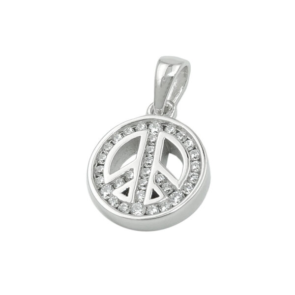 Anhänger, Peace-Zeichen – Silber, rhodiniert, Zirkonia – 14,5x12mm