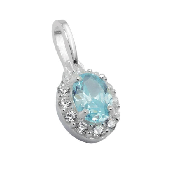 Anhänger, Oval – Silber, Zirkonia, Hellblau – 10x8mm