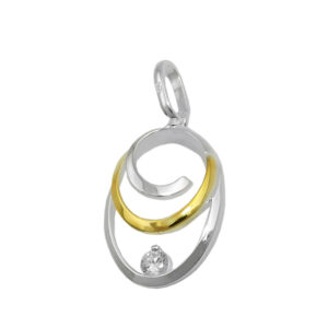 Anhänger, Oval – Silber, Bicolor, Zirkonia – 19x13mm
