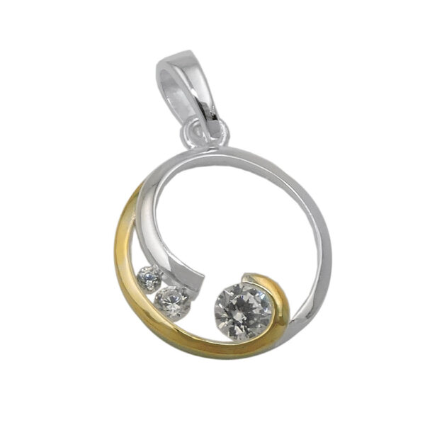 Anhänger, Kreis Spirale – Silber, Bicolor, Zirkonia – 12mm