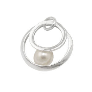 Anhänger, 2 Kreise – Silber, Perle – 16mm