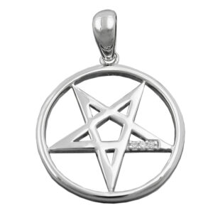 Anhänger, Fünf-Stern – Silber, rhodiniert, Zirkonia – 20mm