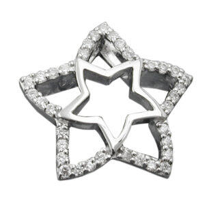 Anhänger, Stern – Silber, rhodiniert, Zirkonia – 17mm