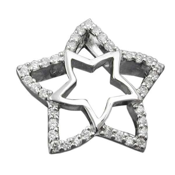 Anhänger, Stern – Silber, rhodiniert, Zirkonia – 17mm