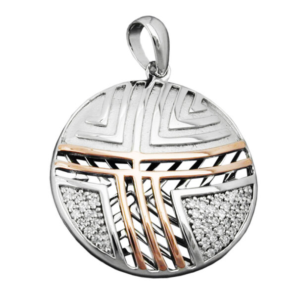 Anhänger, Geometrisch – Silber, Bicolor, Zirkonia – 24mm