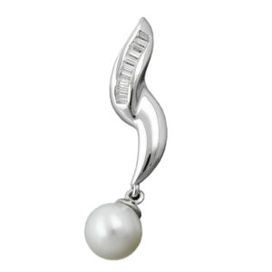 Anhänger, Perle – Silber, rhodiniert, Zirkonia – 34x8mm