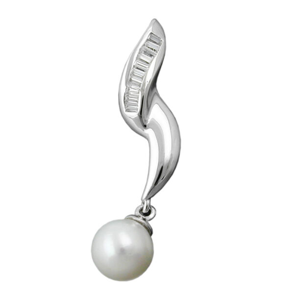 Anhänger, Perle – Silber, rhodiniert, Zirkonia – 34x8mm
