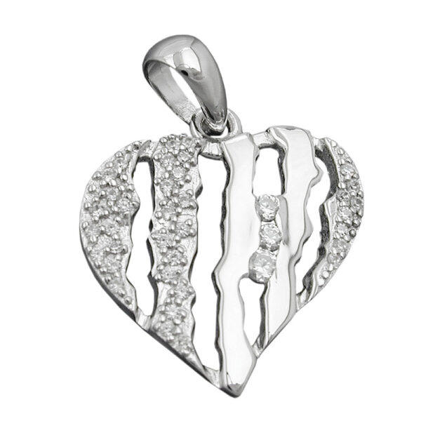 Anhänger, Herz – Silber, rhodiniert, Zirkonia – 19x19mm