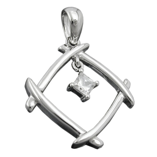 Anhänger, Viereck – Silber, Zirkonia, rhodiniert – 21x21mm