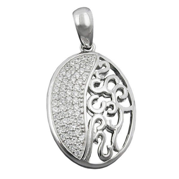 Anhänger, Oval – Silber, Rhodiniert, Zirkonia – 20x15mm